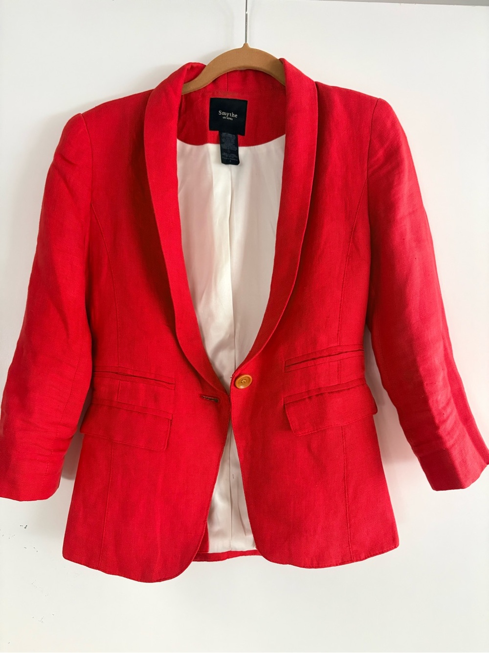Smythe Bright Red linen  Single-Button Blazer